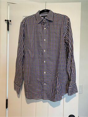 Banana Republic Blue and Brown Gingham Men's Dress Shirt